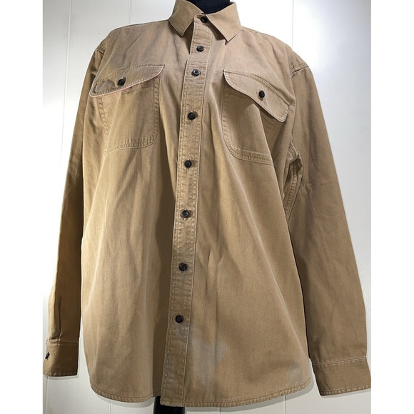 VTG LL Bean Chore Barn‎ Coat Jacket Men's Size L Beige Tan Lighter Weight - Picture 1 of 13